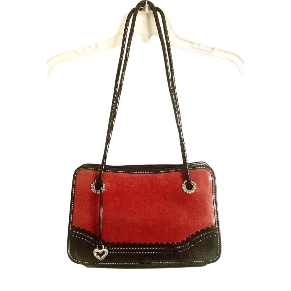 Brighton Red Black Leather Shoulder‎ Bag NO CHARM INCLUDED Plaid Lining A263143